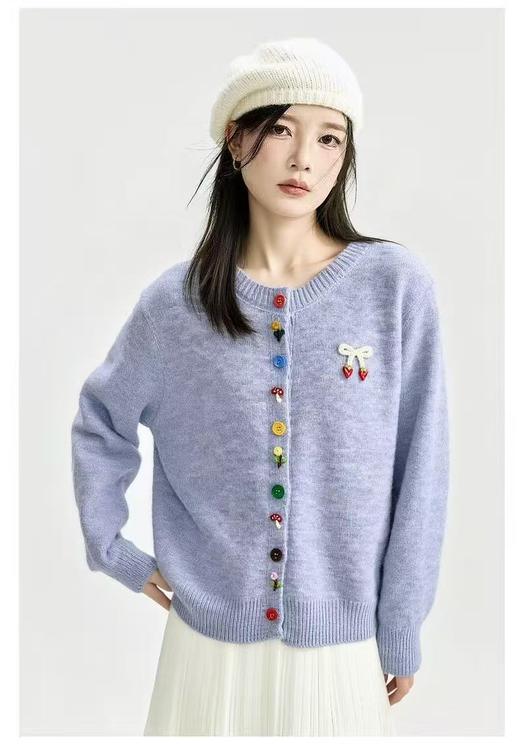 自营【超美针织衫】M23韩系花纱草莓彩扣蓝色系列开衫毛衣-喜出0000000000000000 商品图1