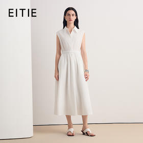 EITIE爱特爱衬衫式无袖收腰显瘦简约干练通勤白色连衣裙8607303