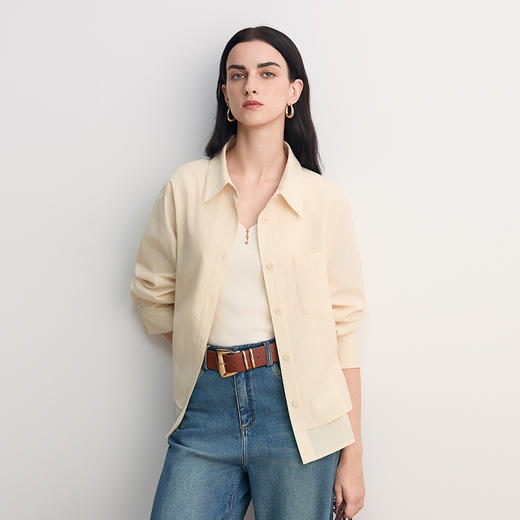 EITIE爱特爱翻领叠层设计羊腿袖型复古时尚直筒宽松衬衣8509202 商品图4