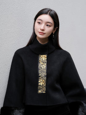 盛唐牡丹 | 手工盘金绣双面穿羊毛外套