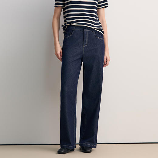 EITIE爱特爱经典复古简约显瘦直筒高腰牛仔裤子8505202 商品图2