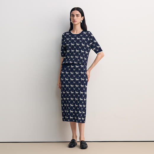 EITIE爱特爱圆领套头短袖全生肖马和字母图案提花设计感针织衫8501208 商品图1