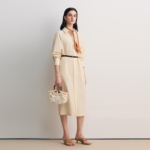 EITIE爱特爱衬衫式腰带收腰搭配丝巾干练时尚优雅连衣裙8507204 商品图1