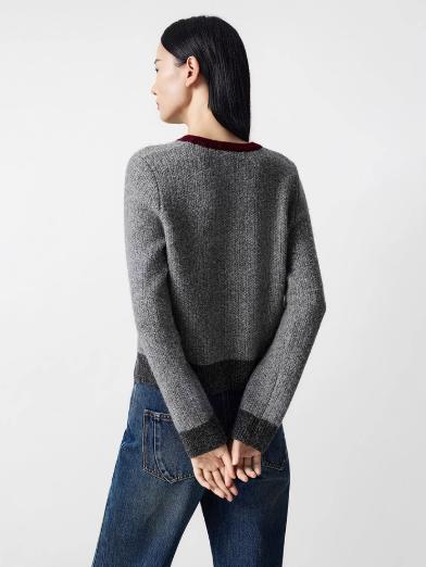 朗姿 2025冬新款气质简约撞色圆领短针织衫 LCGD98KPR021 商品图2