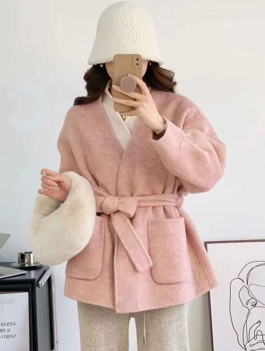 女王节抢购价-不支持退【轻奢双面尼】2530（绵羊毛➕天丝】温柔风腰带款双面尼大衣中款单件外套-喜出 商品图1