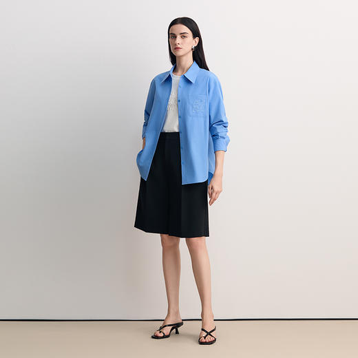 EITIE爱特爱面料微皱工艺直筒宽松口袋logo绣花设计简约时尚衬衣8509203 商品图1