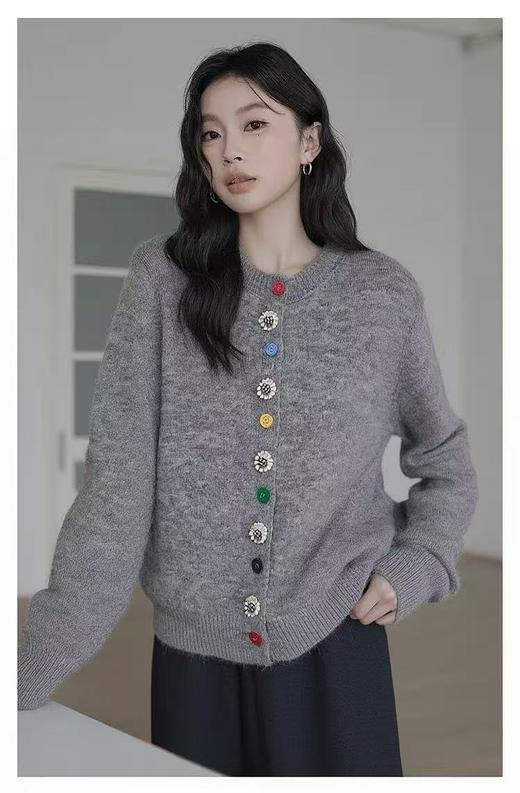 清了！清！不支持退货 自营【超美针织衫】M22韩系格纹彩扣开衫毛衣-喜出 商品图2