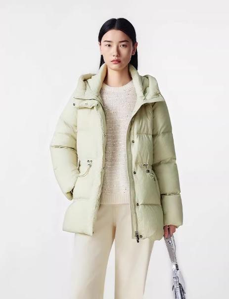 朗姿 【匈牙利白鹅绒】 连帽抽绳收腰中长羽绒服LCGD98OMC002 商品图6