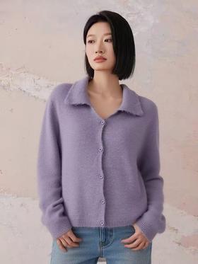 清了！清！不支持退货 自营【超美针织衫】M27韩系毛绒感紫色V领针织开衫毛衣-喜出