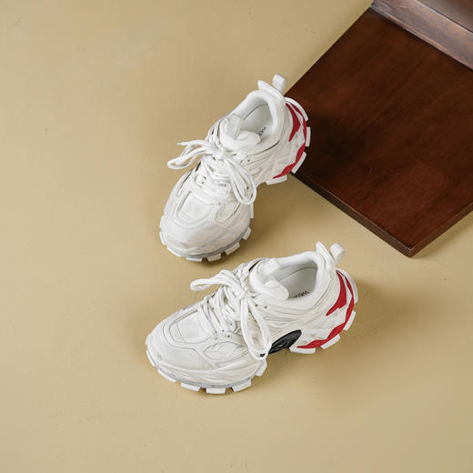 Westory2026年春季厚底白色老爹鞋擦脏做旧复古系带潮酷运动鞋W26AM50241 商品图7