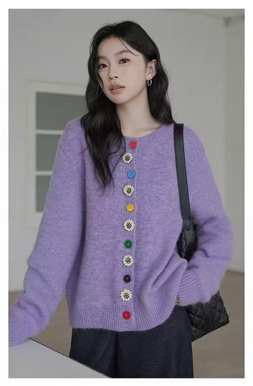 清了！清！不支持退货 自营【超美针织衫】M22韩系格纹彩扣开衫毛衣-喜出 商品图5