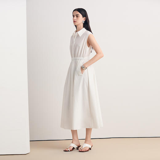EITIE爱特爱衬衫式无袖收腰显瘦简约干练通勤白色连衣裙8607303 商品图3