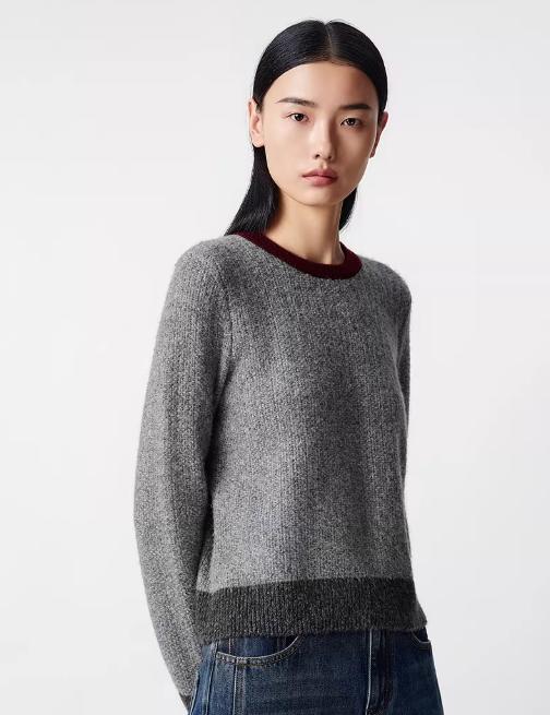 朗姿 2025冬新款气质简约撞色圆领短针织衫 LCGD98KPR021 商品图0