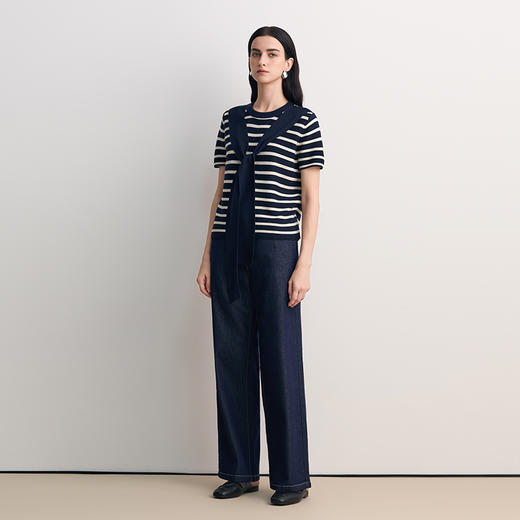 EITIE爱特爱经典复古简约显瘦直筒高腰牛仔裤子8505202 商品图1