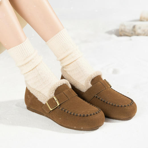 西村名物2025年冬季新款舒适平底厚绒内里保暖豆豆鞋毛毛鞋T25DM40101 商品图3