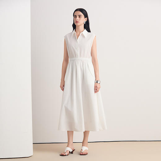 EITIE爱特爱衬衫式无袖收腰显瘦简约干练通勤白色连衣裙8607303 商品图1