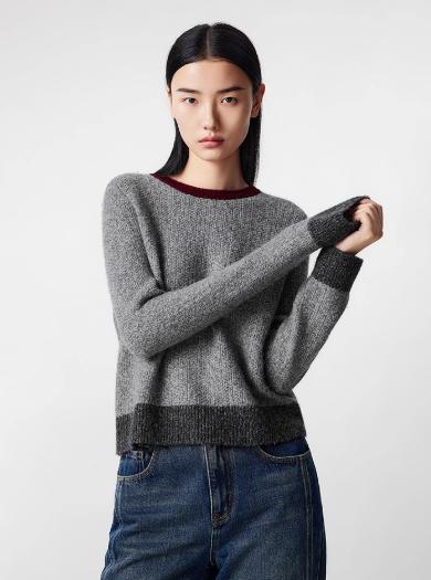 朗姿 2025冬新款气质简约撞色圆领短针织衫 LCGD98KPR021 商品图1