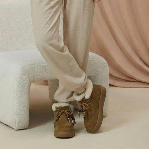 西村名物2025年冬季新款厚底防滑流苏厚绒内里舒适保暖毛毛鞋雪地靴T25DS40091 商品图3