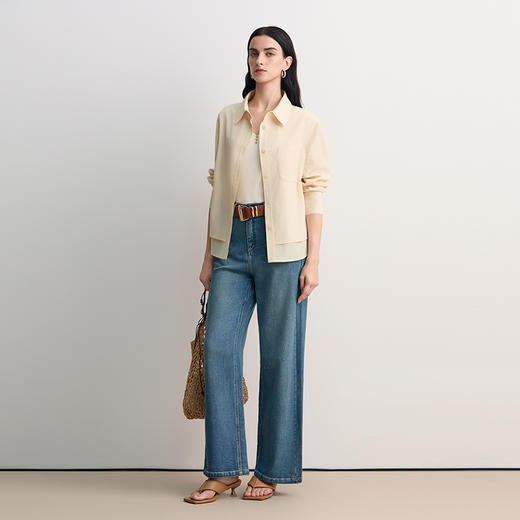 EITIE爱特爱翻领叠层设计羊腿袖型复古时尚直筒宽松衬衣8509202 商品图1