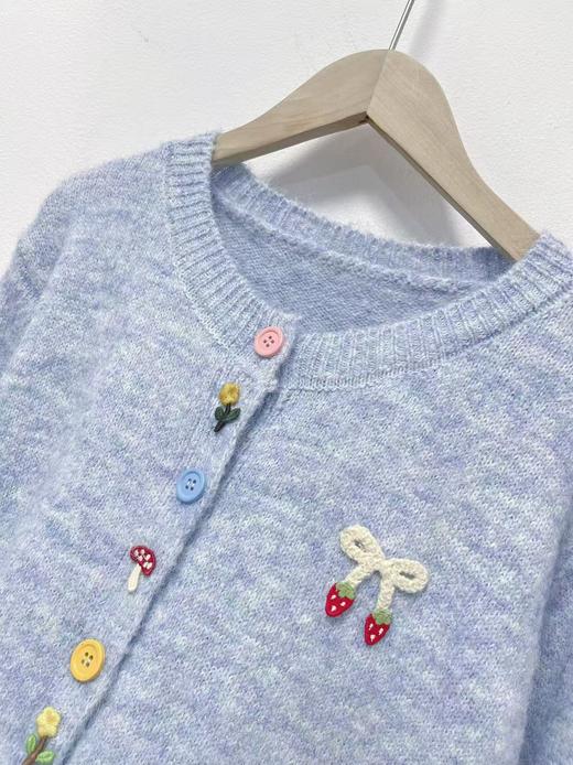 自营【超美针织衫】M23韩系花纱草莓彩扣蓝色系列开衫毛衣-喜出0000000000000000 商品图2