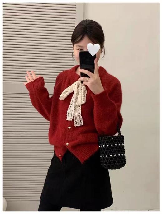 自营【超美针织衫】M15温柔风氛围感蕾丝飘带开衫毛衣-喜出 商品图7