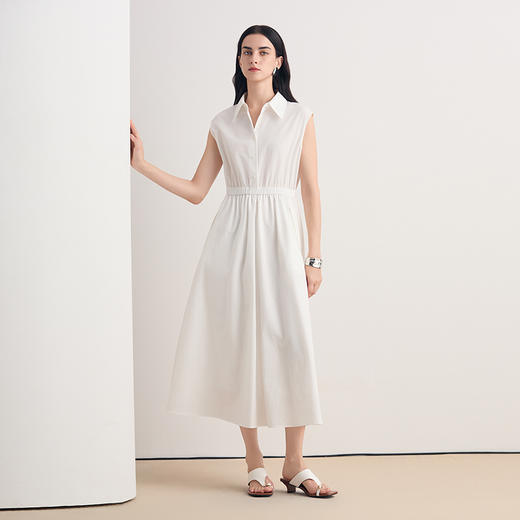 EITIE爱特爱衬衫式无袖收腰显瘦简约干练通勤白色连衣裙8607303 商品图4