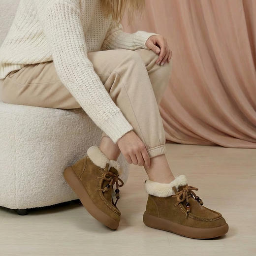 西村名物2025年冬季新款厚底防滑流苏厚绒内里舒适保暖毛毛鞋雪地靴T25DS40091 商品图4