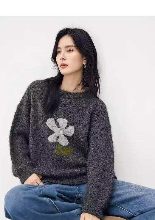 清了！清！不支持退货 自营【超美针织衫】M32韩系慵懒风花朵提花圆领套头百搭毛衣-喜出 商品图1