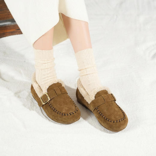 西村名物2025年冬季新款舒适平底厚绒内里保暖豆豆鞋毛毛鞋T25DM40101 商品图10