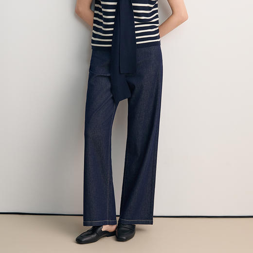 EITIE爱特爱经典复古简约显瘦直筒高腰牛仔裤子8505202 商品图5