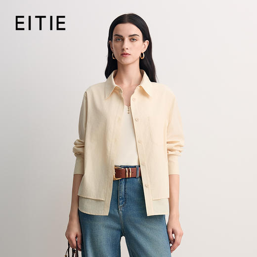 EITIE爱特爱翻领叠层设计羊腿袖型复古时尚直筒宽松衬衣8509202 商品图0