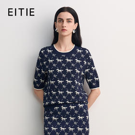 EITIE爱特爱圆领套头短袖全生肖马和字母图案提花设计感针织衫8501208