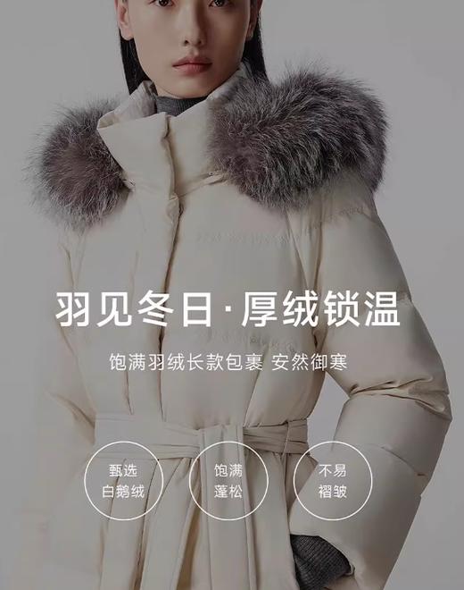 朗姿 【匈牙利白鹅绒】毛领百搭连帽长款羽绒服LCGD98OLC009 商品图4