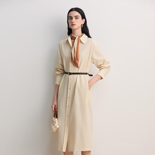 EITIE爱特爱衬衫式腰带收腰搭配丝巾干练时尚优雅连衣裙8507204 商品图5