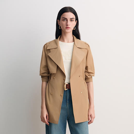 EITIE爱特爱单片挡风片不对称设计收腰显瘦英伦风中长款风衣8504203 商品图3