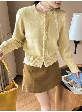 女王节抢购价-不支持退自营【超美针织衫】M21韩系短款精致宽螺纹开衫毛衣-喜出