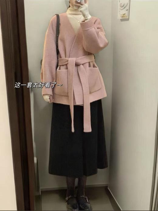 女王节抢购价-不支持退【轻奢双面尼】2530（绵羊毛➕天丝】温柔风腰带款双面尼大衣中款单件外套-喜出 商品图3