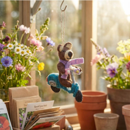 北京仓｜Felt So Good-Buttercup the Bear-骑踏板车的小熊 巴特卡普 羊毛毡 挂件［英国设计师］ 商品图3