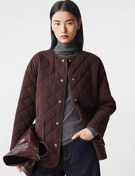 朗姿 百搭圆领棉衣廓形菱格短款棉服外套LCGD98PYC001