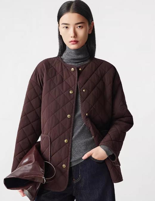 朗姿 百搭圆领棉衣廓形菱格短款棉服外套LCGD98PYC001 商品图0