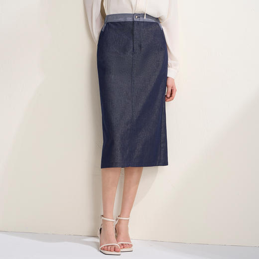 EITIE爱特爱复古亮丝牛仔a字显瘦通勤百搭2026春季新款半身裙A2606107 商品图2