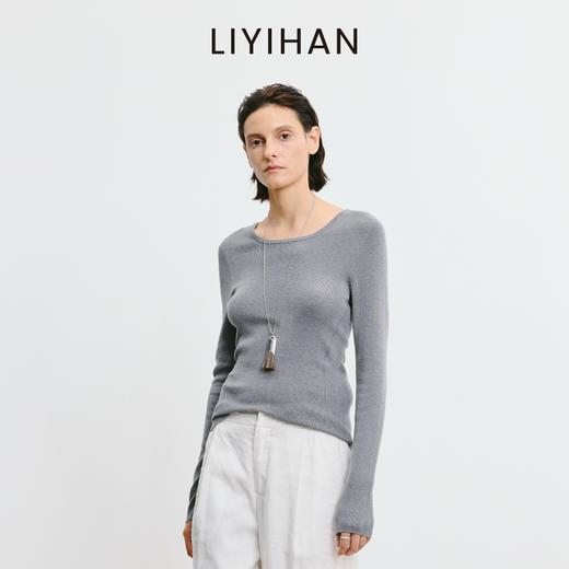 LIYIHAN 2026春新款醋酸羊绒圆领灰色打底针织衫女毛衣小众设计感 商品图0