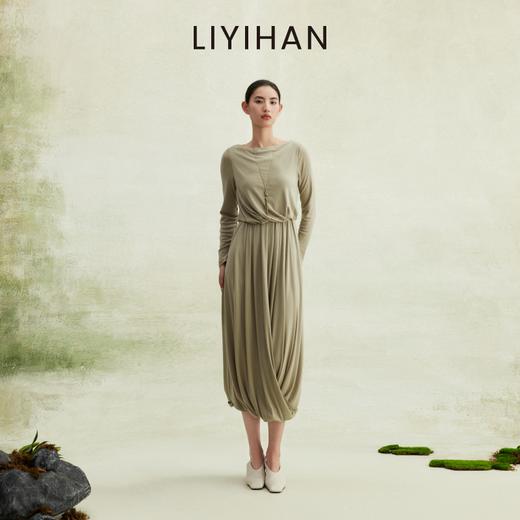 LIYIHAN 2026春新款法式天丝羊毛连衣裙女绿色长袖裙子小众设计感 商品图0