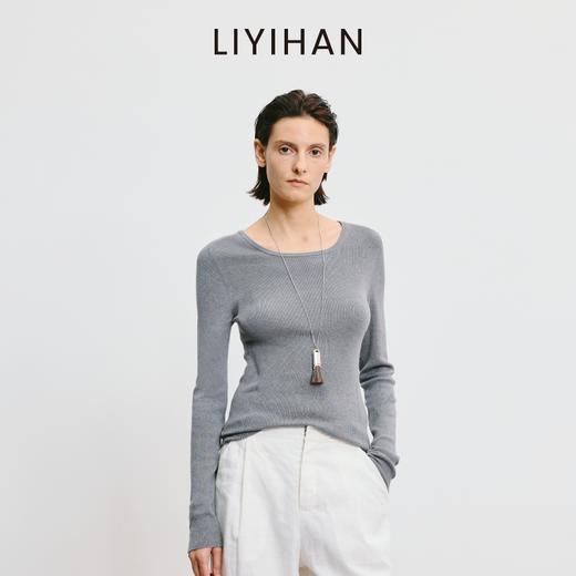 LIYIHAN 2026春新款醋酸羊绒圆领灰色打底针织衫女毛衣小众设计感 商品图2