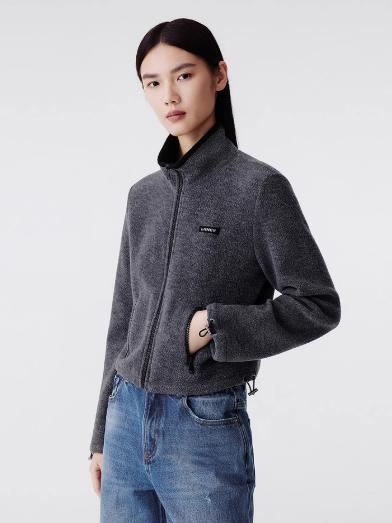 朗姿 休闲针织短外套女翻领拼色抽绳上衣LCGD98JJP001 商品图2