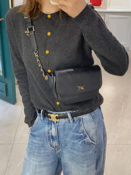 Chanel 黑金 牛皮 马鞍包 胸包 商品图2