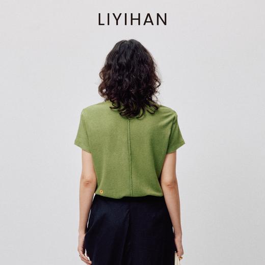 LIYIHAN2026春季新款通勤休闲刺绣T恤绿色圆领短袖小众设计感上衣 商品图4