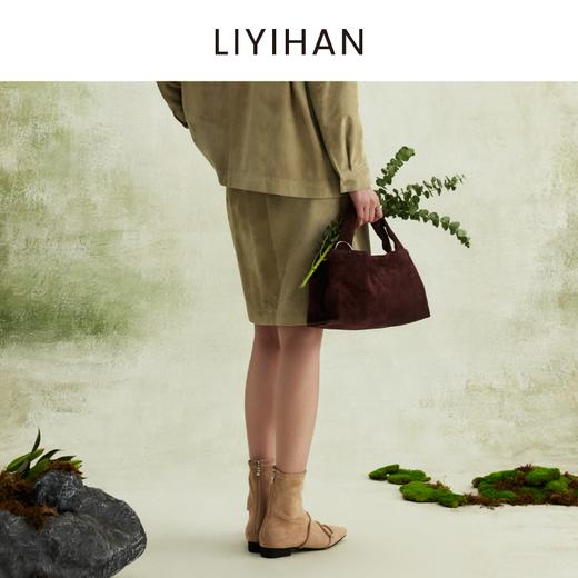 LIYIHAN2026春新款法式通勤羊皮A字半身裙女杏绿色裙子小众设计感 商品图4