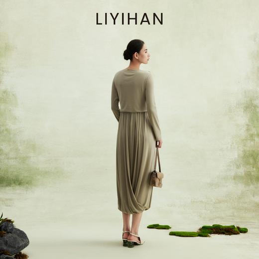 LIYIHAN 2026春新款法式天丝羊毛连衣裙女绿色长袖裙子小众设计感 商品图4