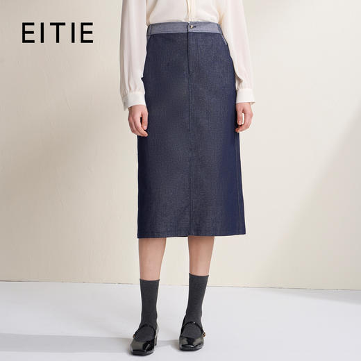 EITIE爱特爱复古亮丝牛仔a字显瘦通勤百搭2026春季新款半身裙A2606107 商品图0